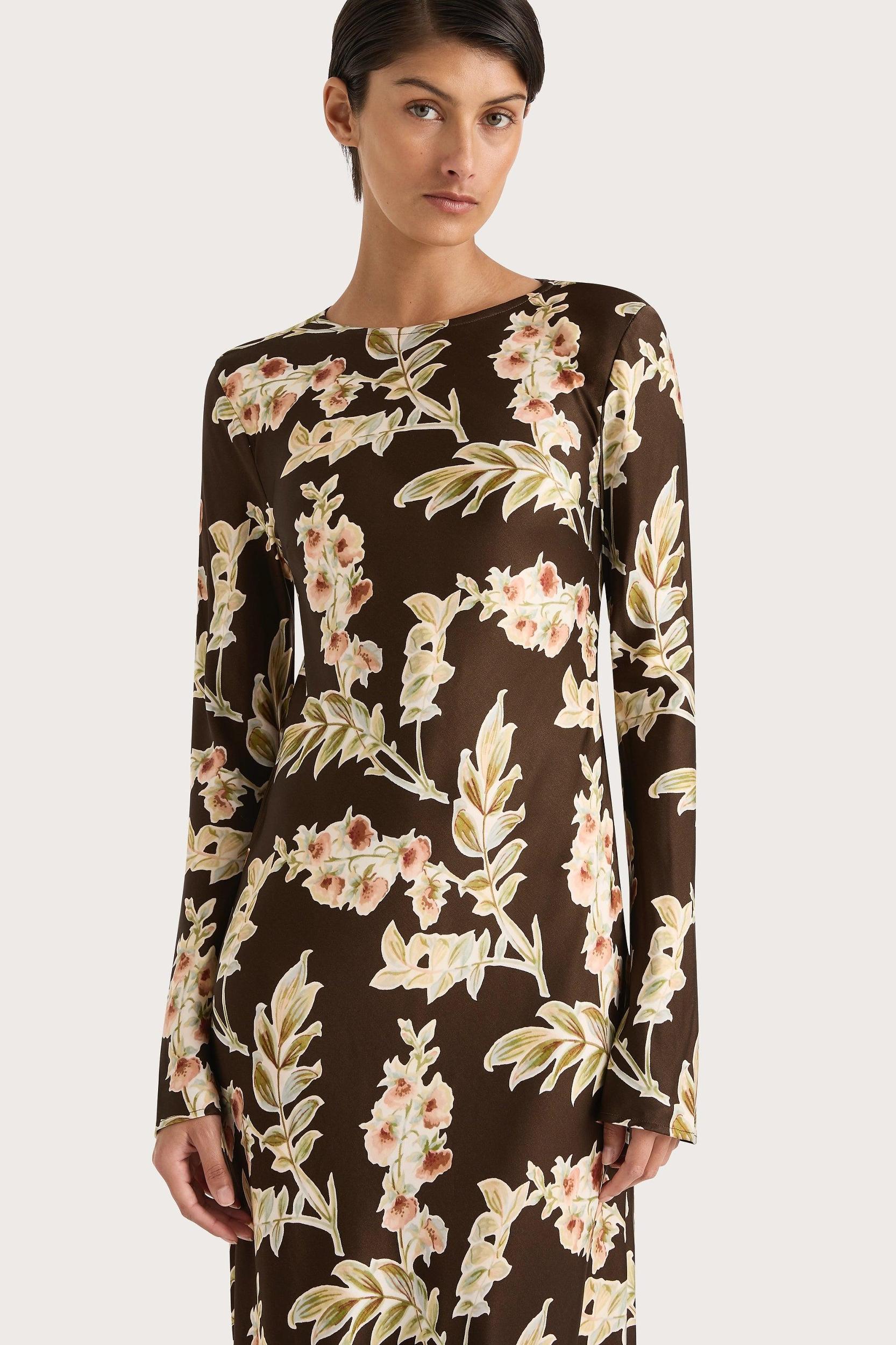 Yolaine Midi Dress Jardin Floral Chocolate Product Image