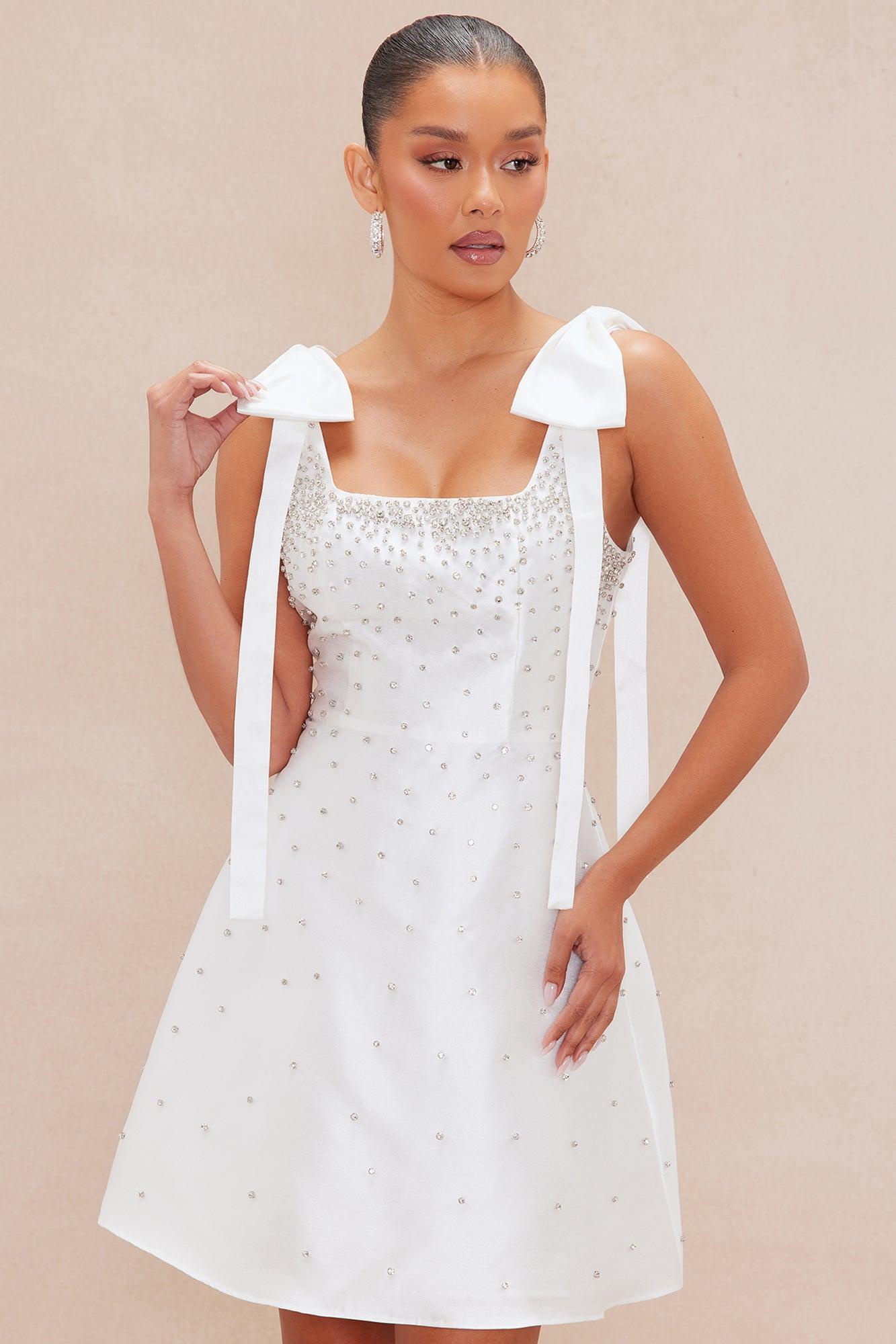 Dana Embellished Satin Mini Dress - White Product Image