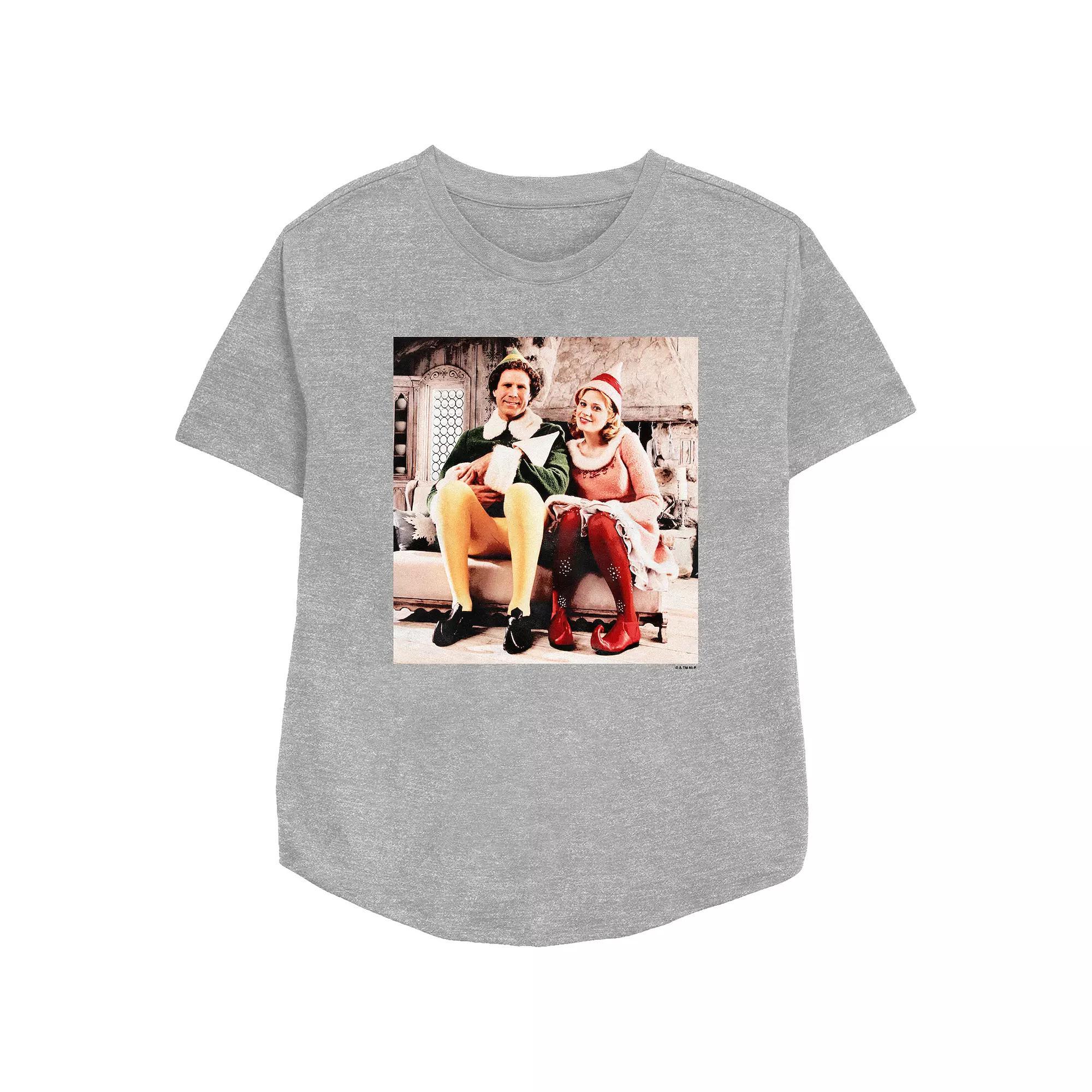 Women's Elf Buddy And Jovie Portrait Relaxed Fit Graphic Tee, Size: Medium, Athletic Grey Product Image