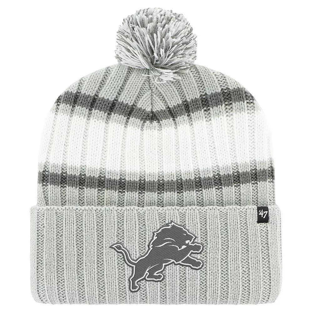 Men's '47 Gray Detroit Lions Plateau Cuffed Knit Hat with Pom, Grey Product Image
