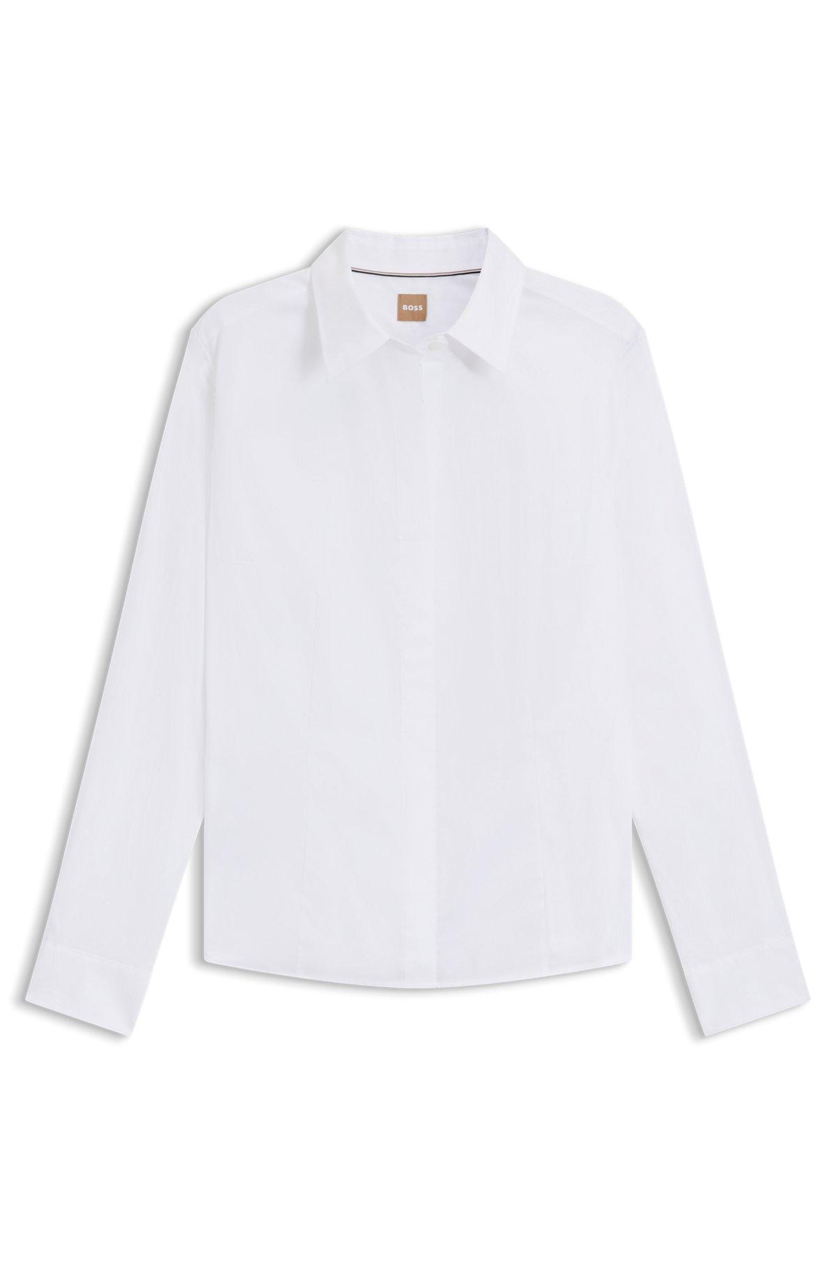 BOSS - Slim-fit blouse in a stretch cotton - White Product Image
