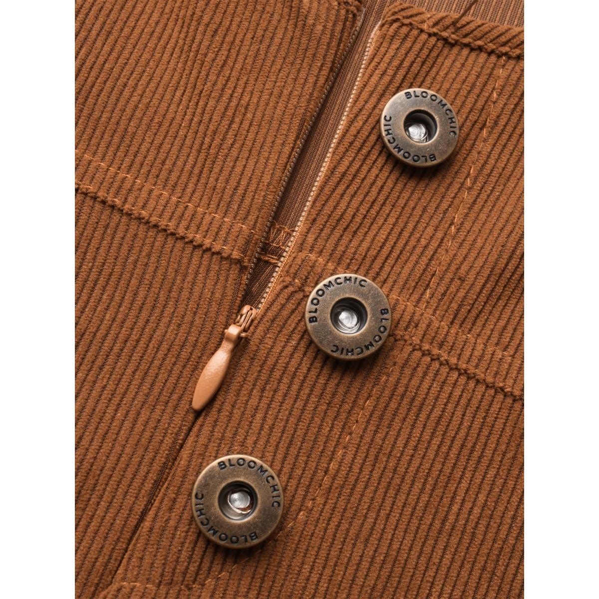 Plus Size Bronze Corduroy Button Detail Adjustable Straps Jumpsuit Women Casual Sleeveless Non Everyday Loose Jumpsuits BloomChic 28/5X Product Image