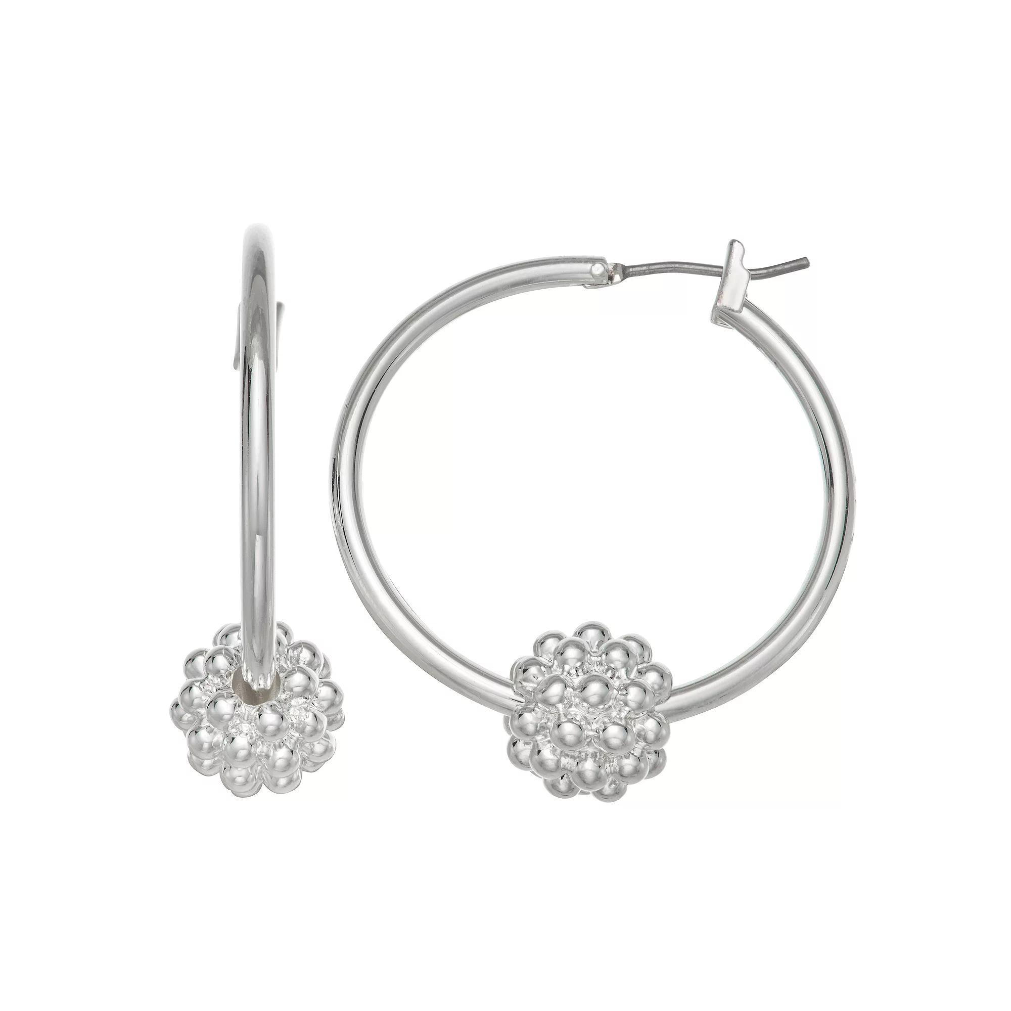 Napier Silver Tone Caviar Cluster Hoop Earrings, Womens Product Image
