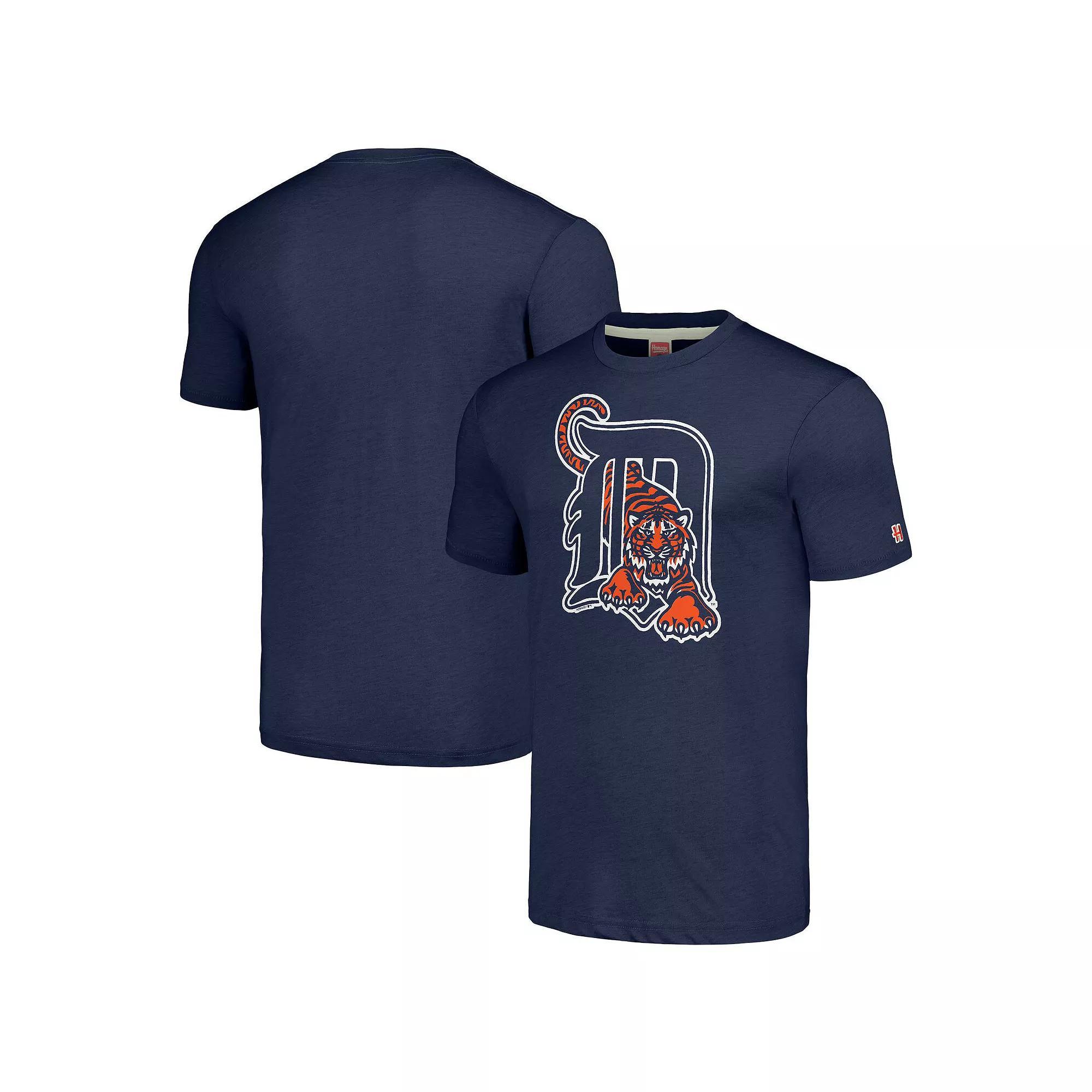 Men's Homage Navy Detroit Tigers Cooperstown Collection Hand-Drawn Logo Tri-Blend T-Shirt, Size: Small, Blue Product Image