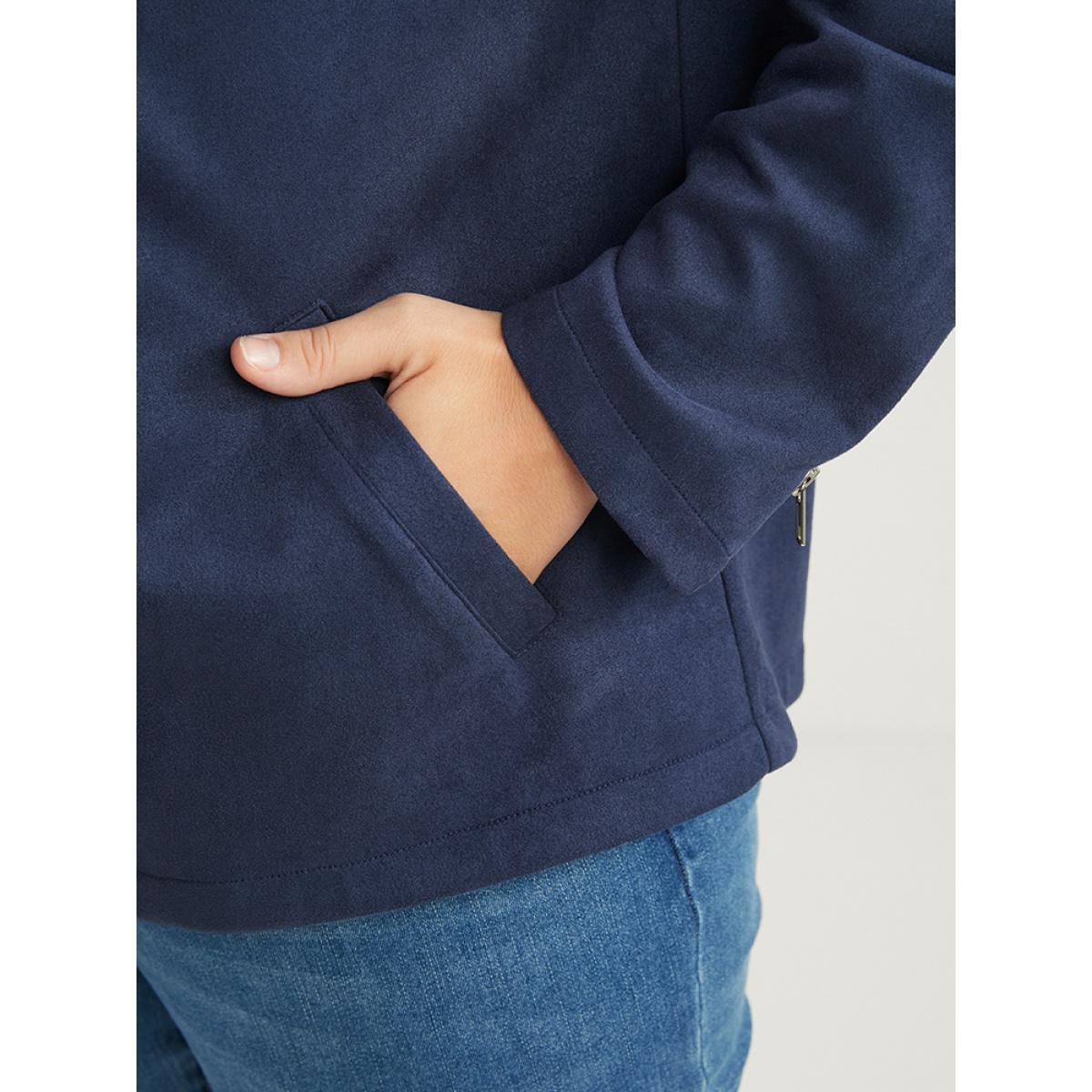 Plus Size Solid Lapel Collar Pocket Zip Up Coat Women Indigo Casual Zipper Ladies Dailywear Winter Coats BloomChic 22-24/3X Product Image