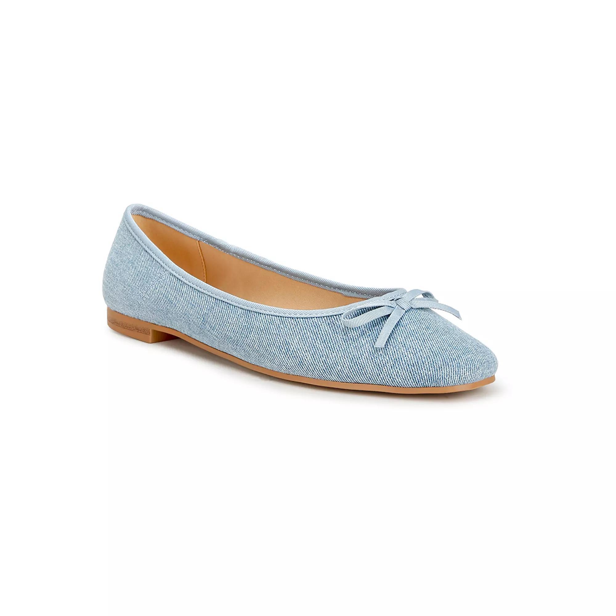 Rag & Co Vigilante Women's Bow Detail Denim Ballet Flats, Size: 6, Blue Blue Product Image