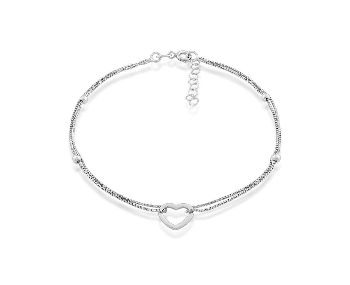 Argento Bella Sterling Silver Double Strand Heart Anklet, Womens Gold Tone Product Image