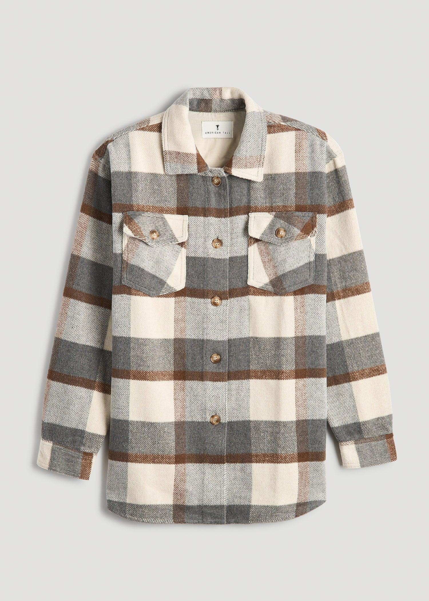 Flannel Women's Tall Shacket in Grey and Cream Plaid Product Image