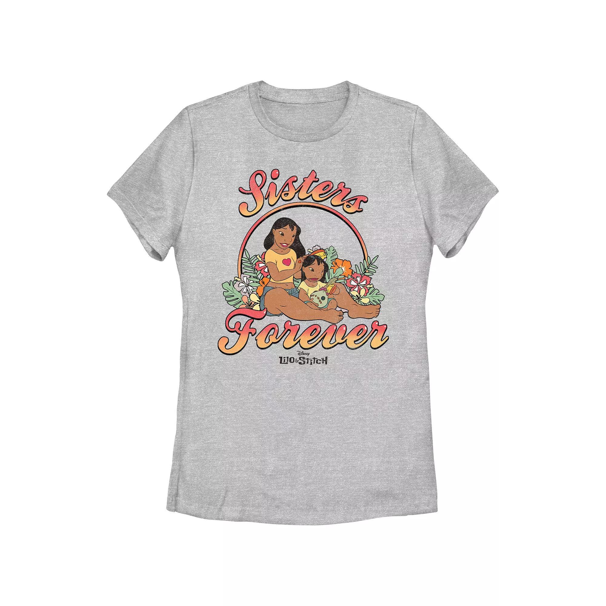 Disney's Lilo & Stitch Women's Nani And Lilo Sisters Forever Tee, Girl's, Size: Large, Athletic Grey Product Image
