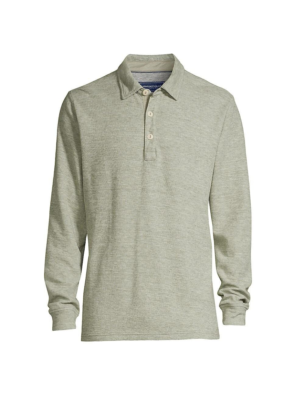 Vineyard Vines Textured Long Sleeve Polo (Sage Olive) Men's Clothing Product Image