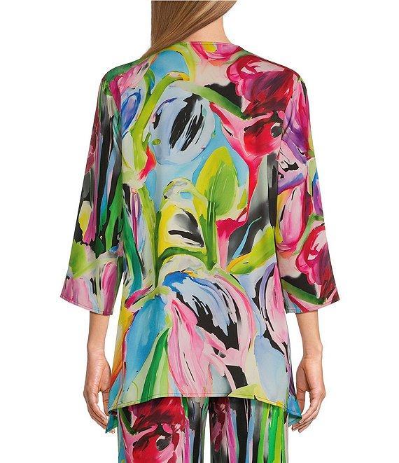 Caroline Rose Brilliant Bouquet Breezy Stretch Woven V-Neck 3/4 Sleeve Coordinating Tunic Product Image