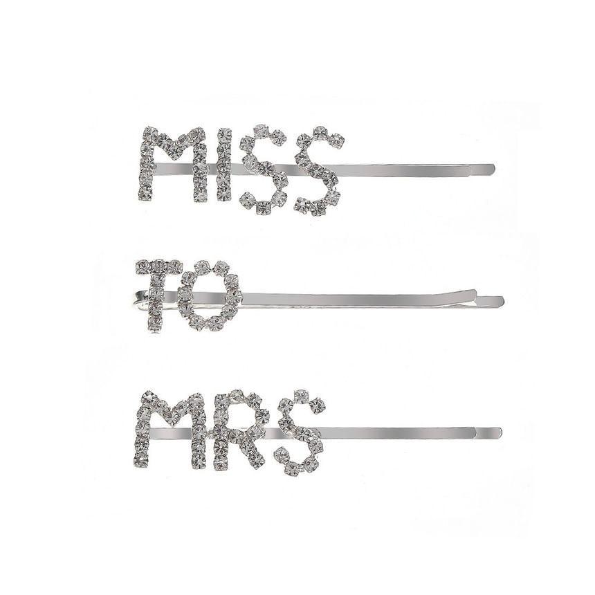 Set Of 3: Rhinestone Lettering Hair Pin Product Image