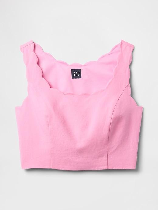 Linen-Blend Scalloped Cropped Top Product Image