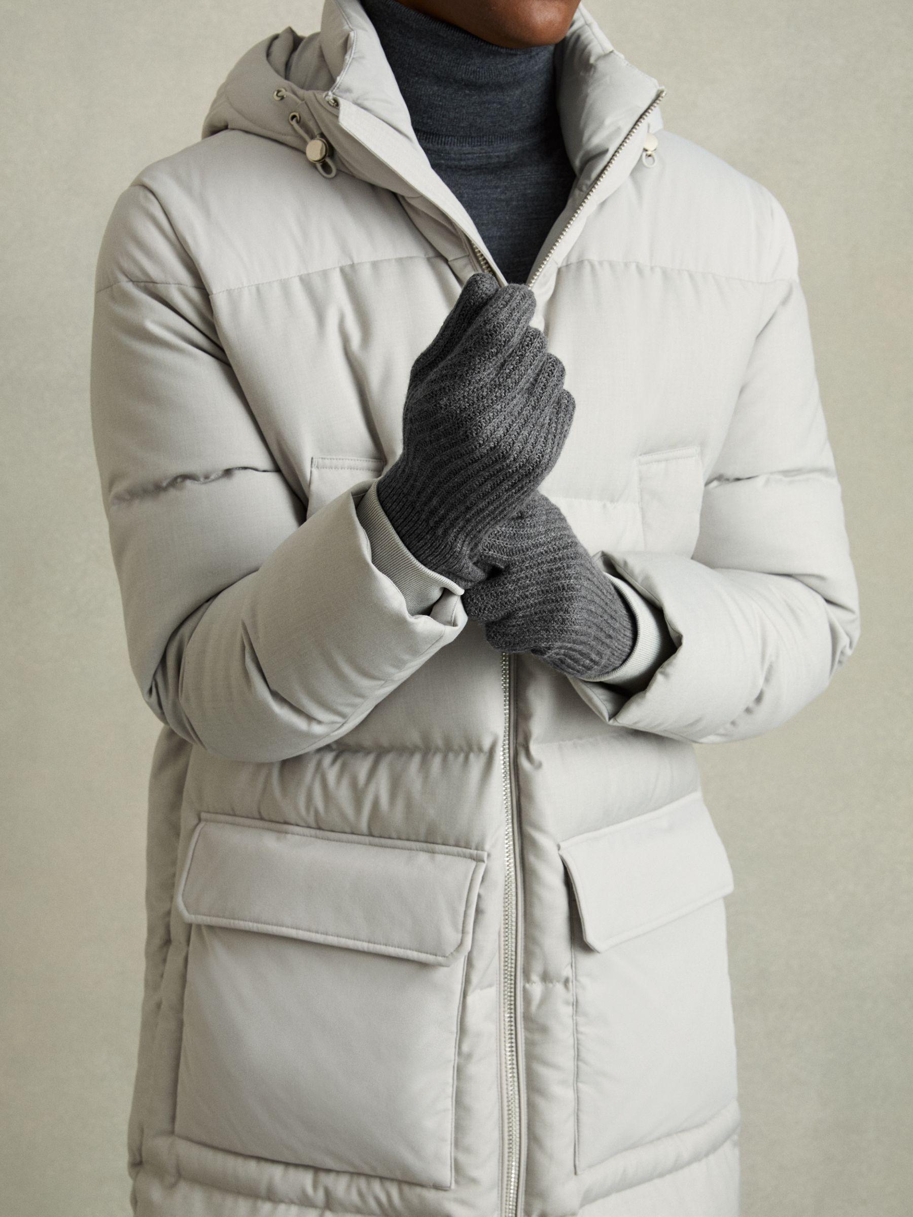 Ribbed-Merino Touchscreen Gloves in Mid Grey Melange Product Image