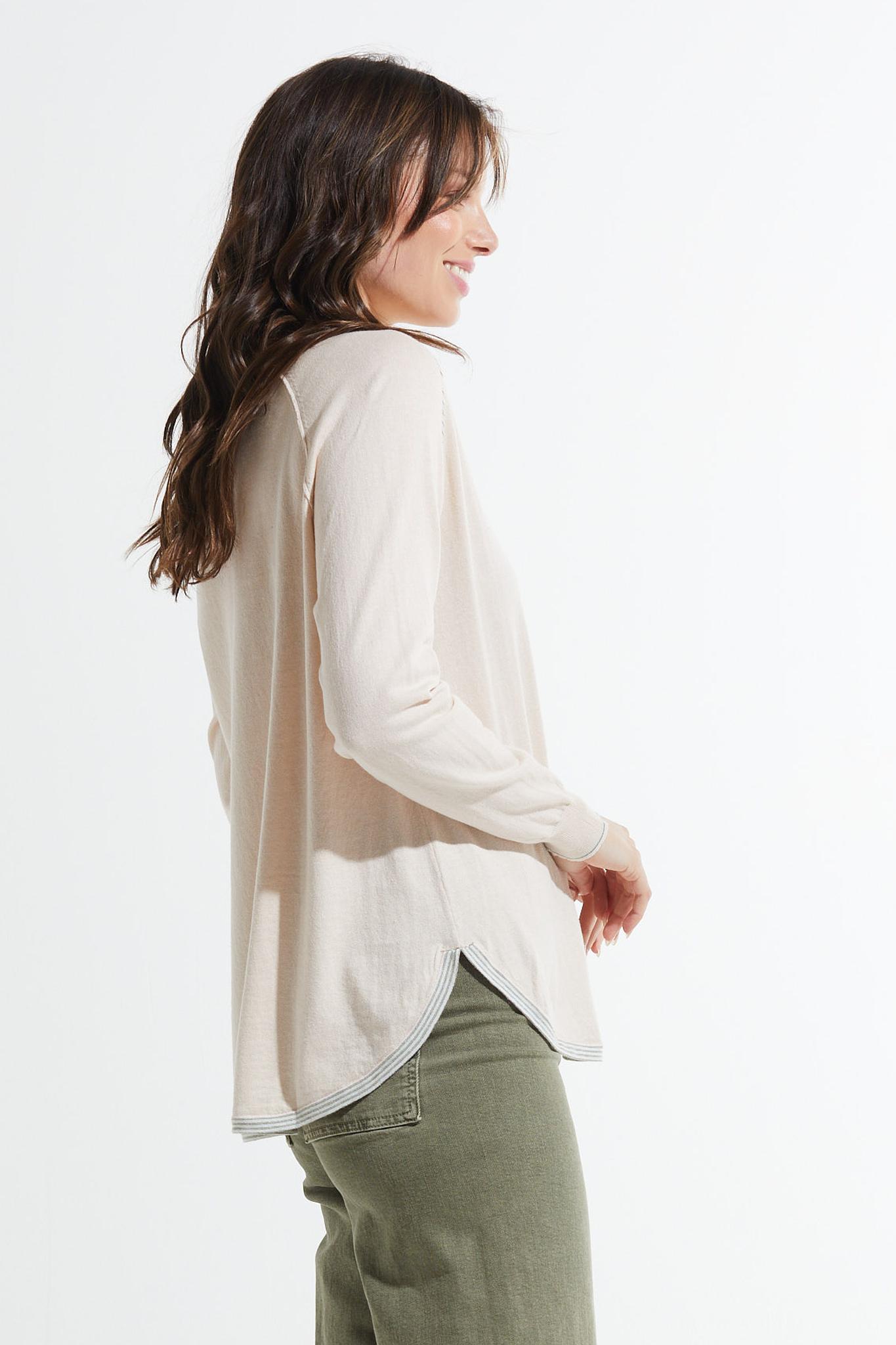 Lightweight V Neck Sweater with Stripe Details Product Image
