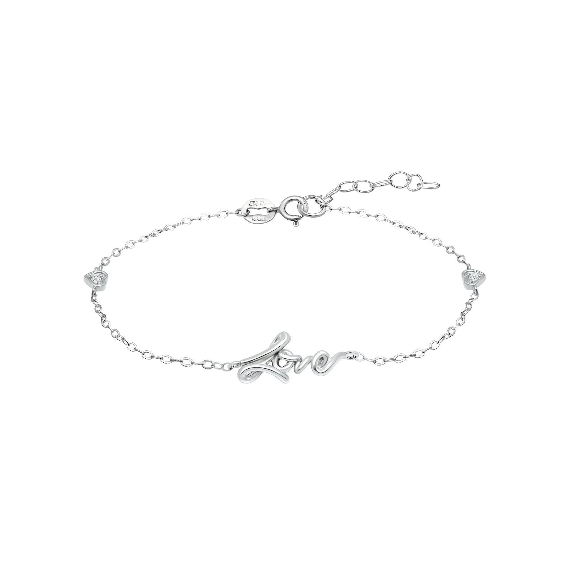 Aleure Precioso Sterling Silver Cubic Zirconia "Love" Anklet, Women's, Size: 9", White Product Image