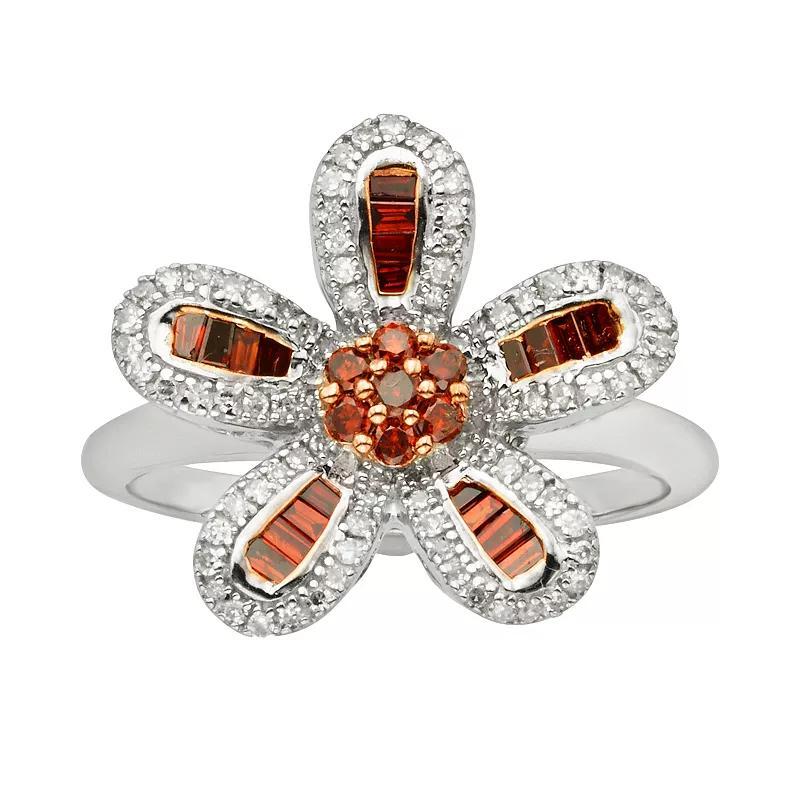 Jewelexcess Sterling Silver 1/2-ct. T.W. Red and White Diamond Flower Ring, Women's, Size: 7 Product Image