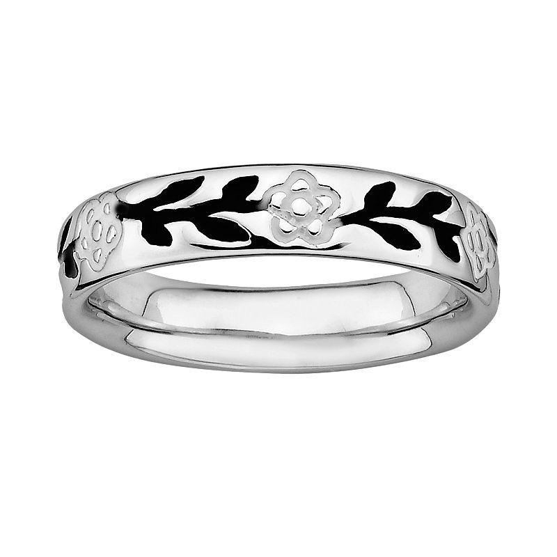 Stacks & Stones Sterling Silver Black & White Enamel Flower Stack Ring, Women's, Size: 9 Product Image