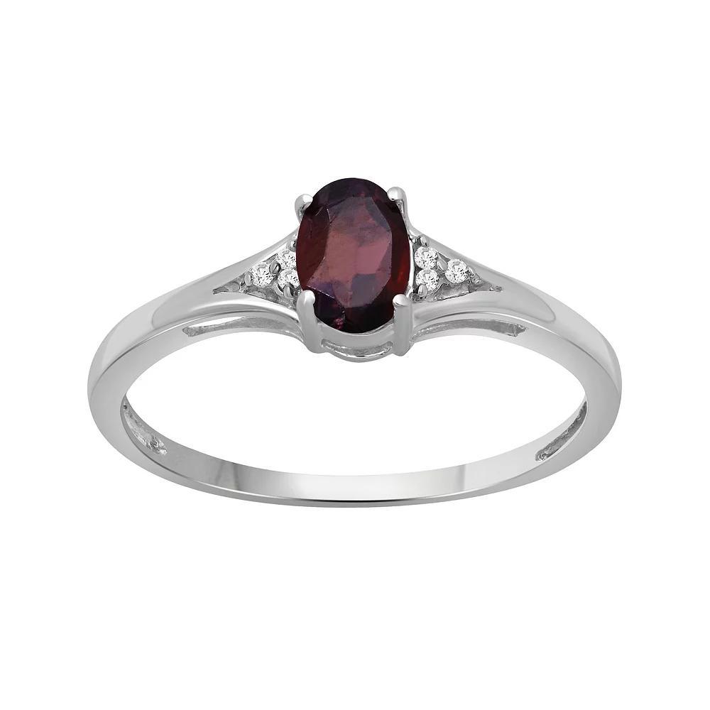 Jewelexcess Sterling Silver Oval Garnet & Diamond Accent Ring, Women's, Size: 7 Product Image