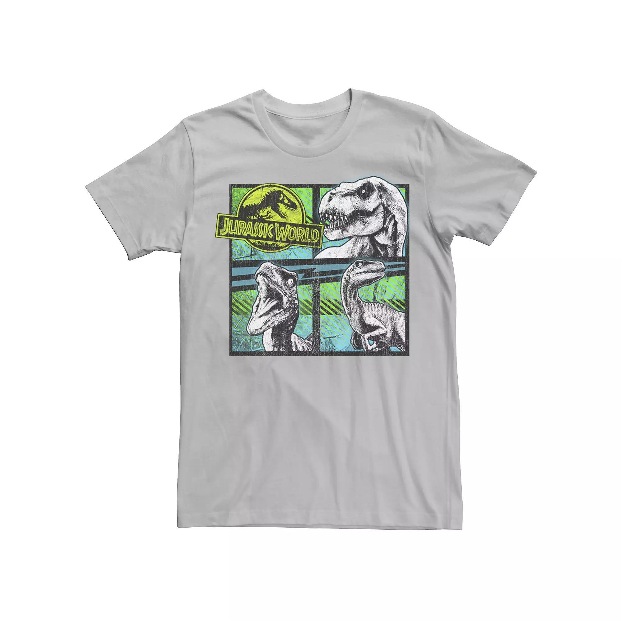 Men's Jurassic World Dinosaurs Group Of 3 Neon Graphic Tee, Size: Medium, Silver Product Image