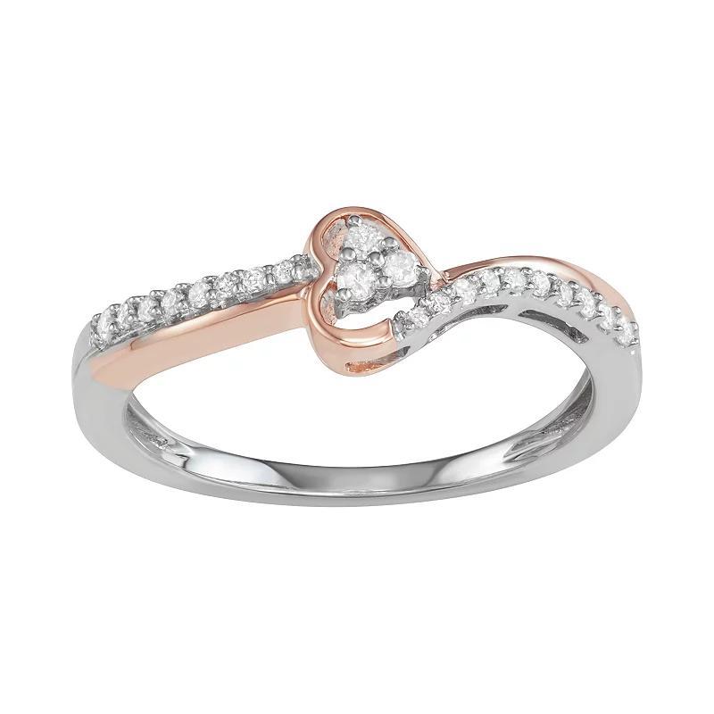 Two Tone Sterling Silver 1/6 Carat T.W. Diamond Ring, Women's, Size: 5, Pink Tone Product Image
