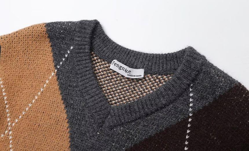 V-Neck Argyle Sweater Product Image