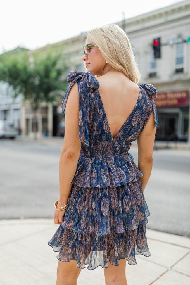Hello Beautiful Navy Printed Crinkle Fabric Mini Dress FINAL SALE Product Image