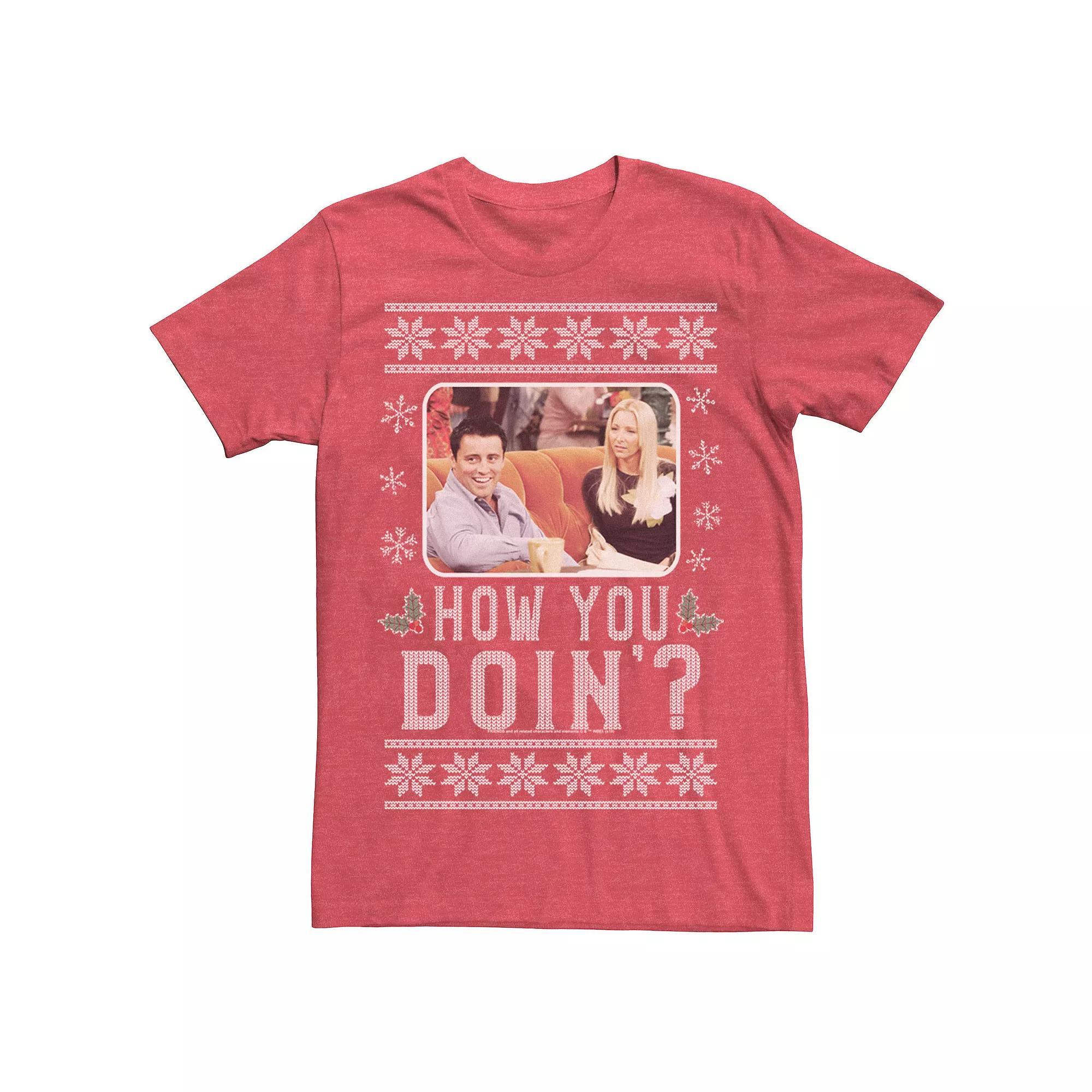 Men's Friends "How You Doin?" Ugly Sweater Tee, Size: Large, Red Grey Product Image