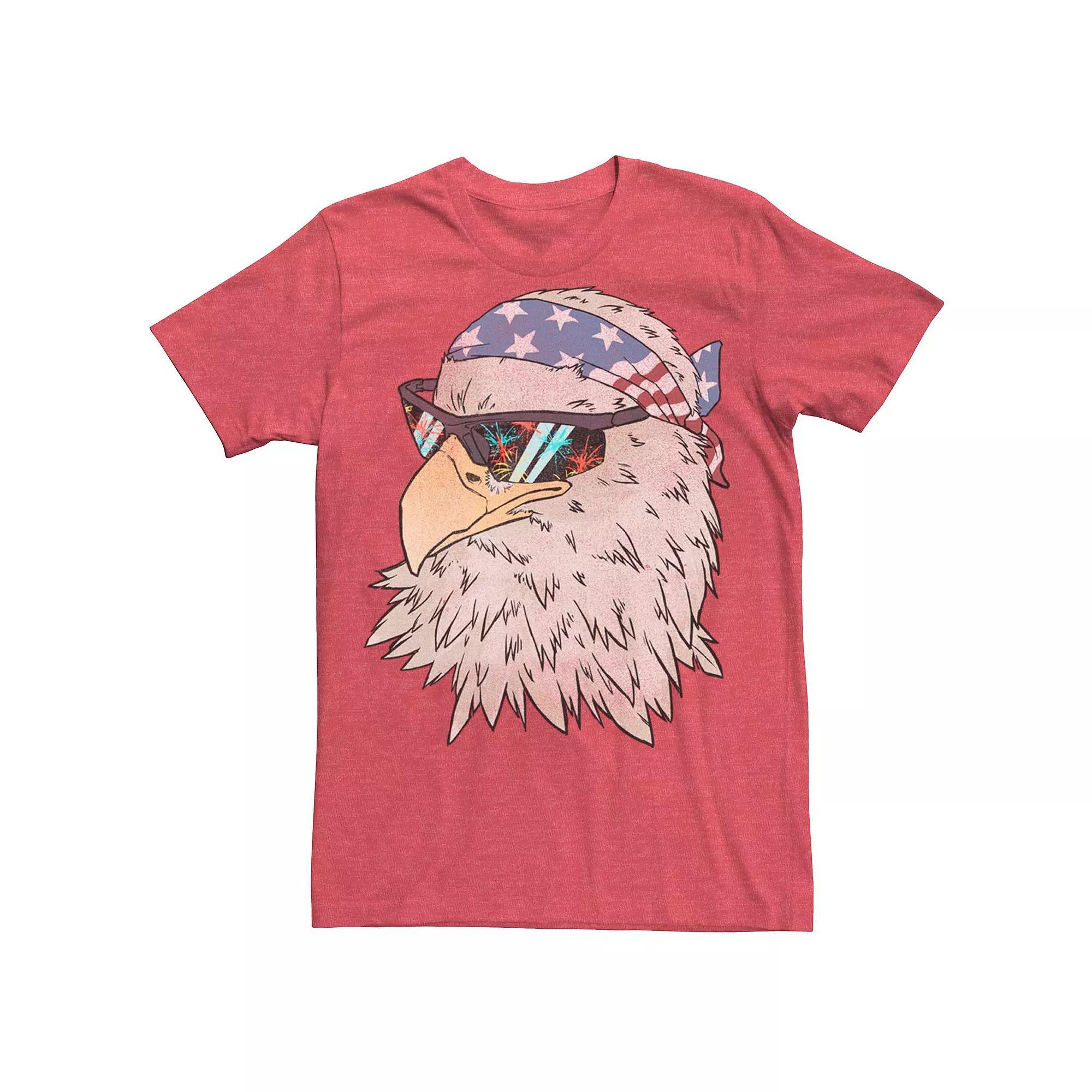 Men's Bald Eagle American Flag Bandanna Graphic Tee, Size: 3XL, Red Grey Product Image