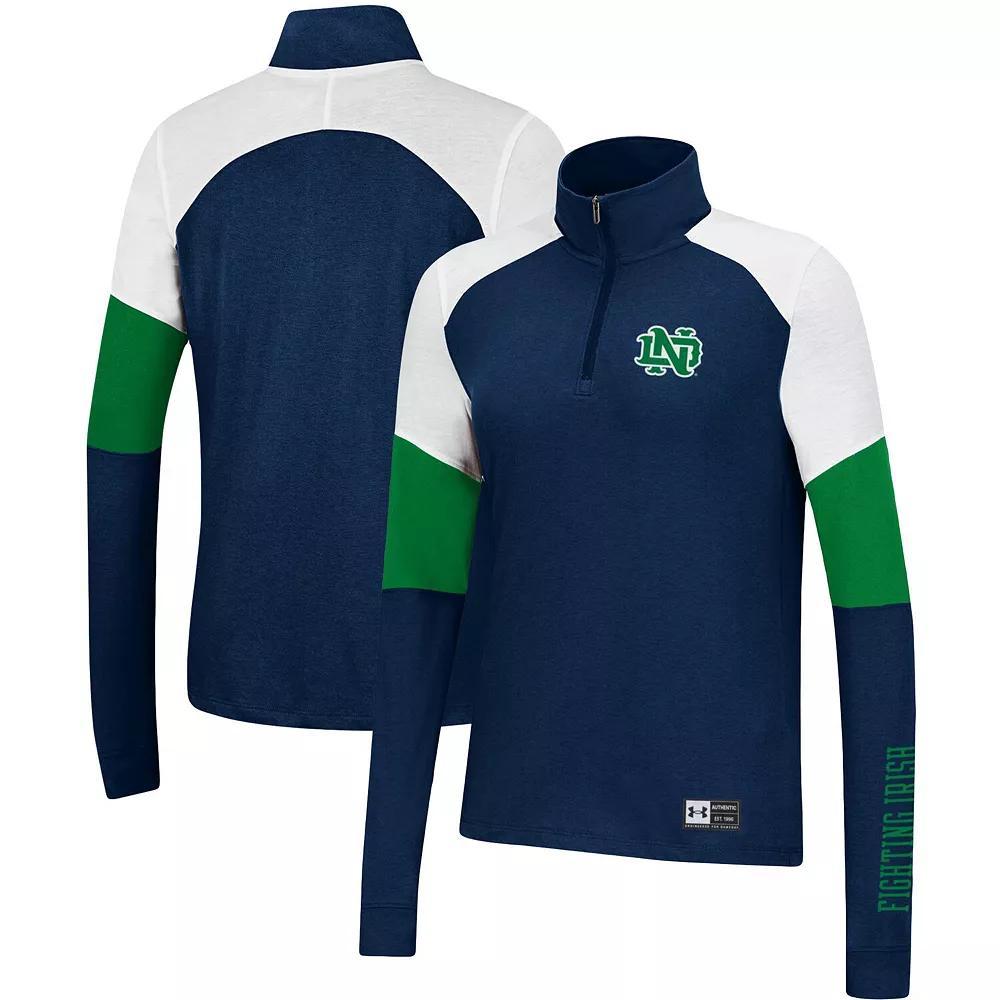 Women's Under Armour Navy Notre Dame Fighting Irish Sleeve Hit Raglan Quarter-Zip Jacket, Size: Small, Blue Product Image