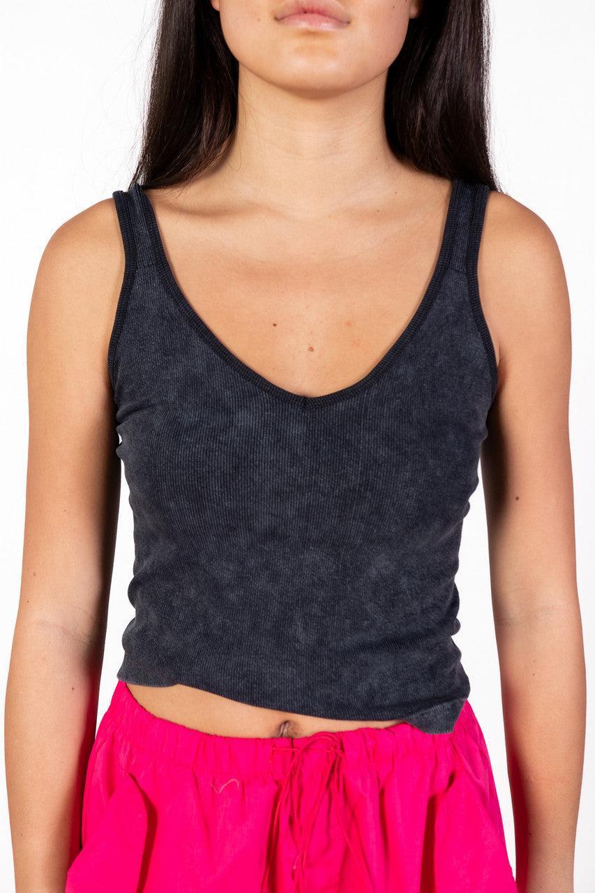 Black Mineral Wash Ribbed Tank Product Image