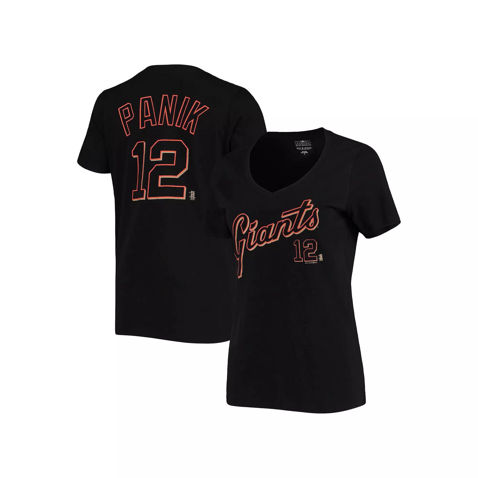 Women's 5th & Ocean by New Era Joe Panik Black San Francisco Giants Script Name and Number V-Neck T-Shirt, Size: Medium Product Image