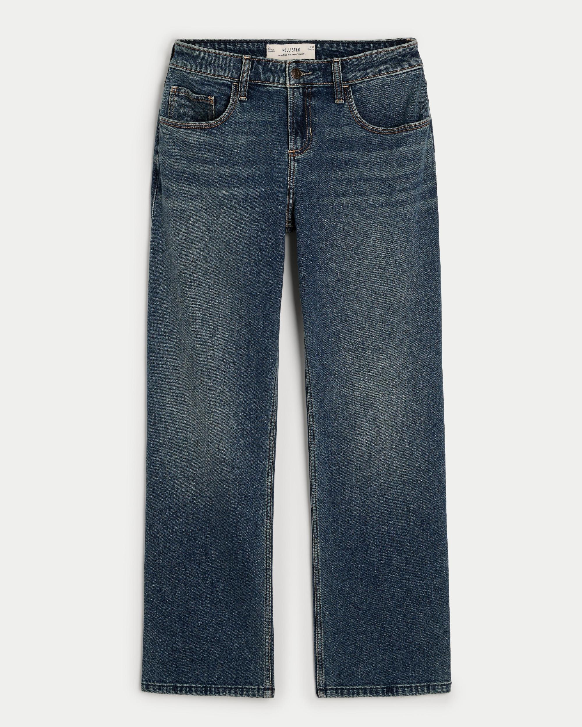 Low-Rise Medium Wash Ripped Relaxed Straight Jeans Product Image