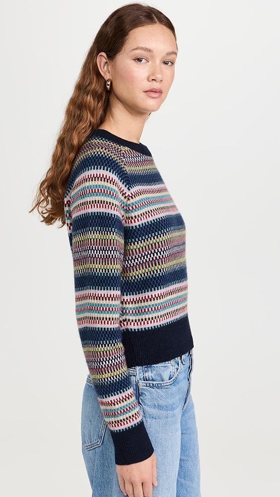 White + Warren Cashmere Striped Multi Check Sweatshirt | Shopbop Product Image