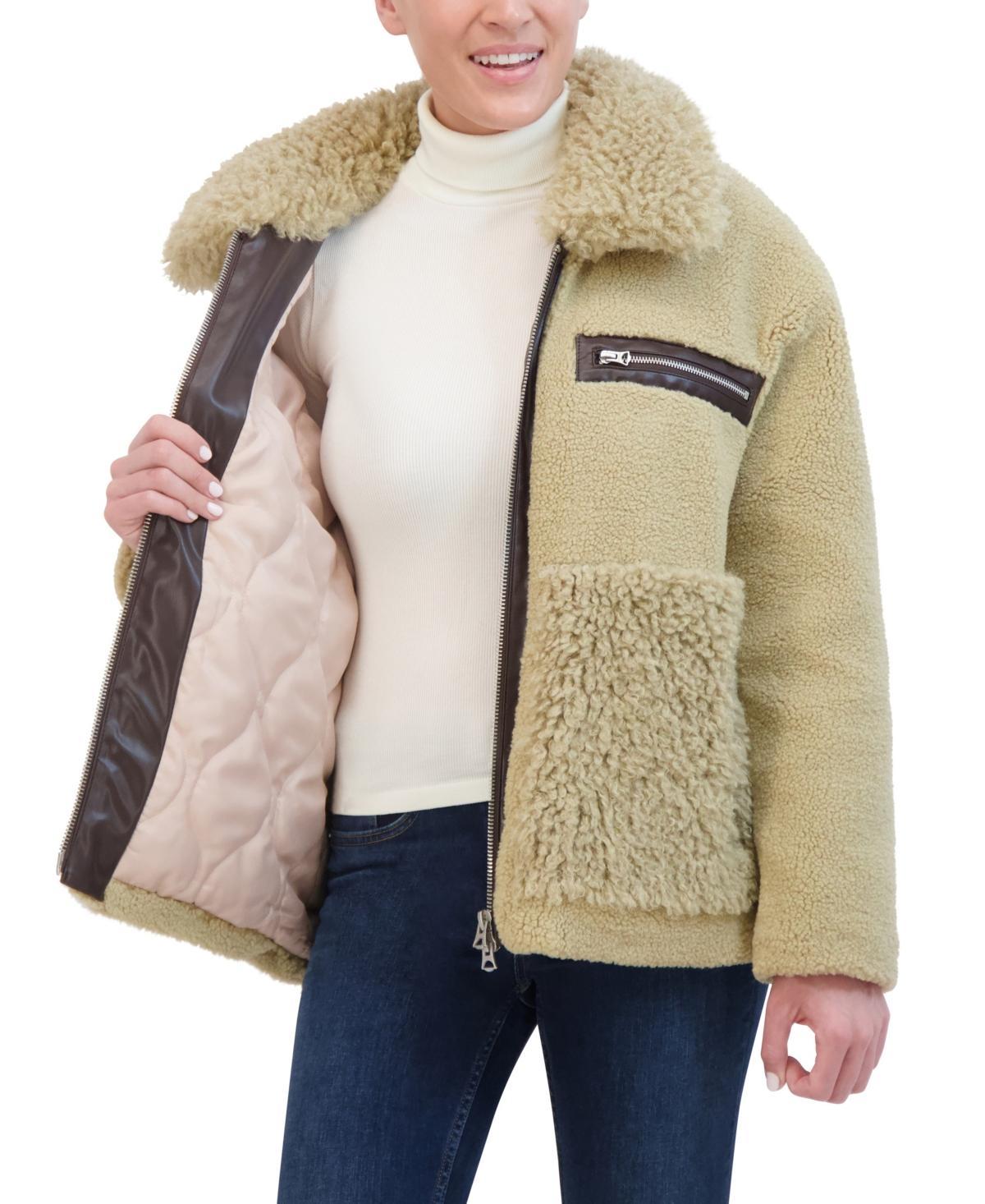 Hudson Jeans Womens Oversized Faux Plush Fur Bomber Jacket Product Image