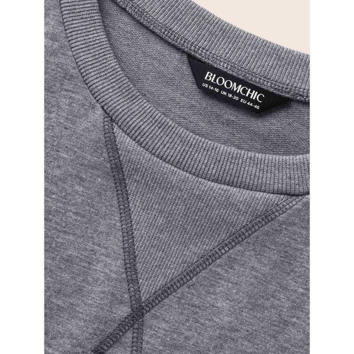 Plus Size Round Neck Stitch Slightly Stretchy Sweatshirt Women Mediumgray Casual Topstitching Round Neck Everyday Sweatshirts BloomChic 30/6X Product Image