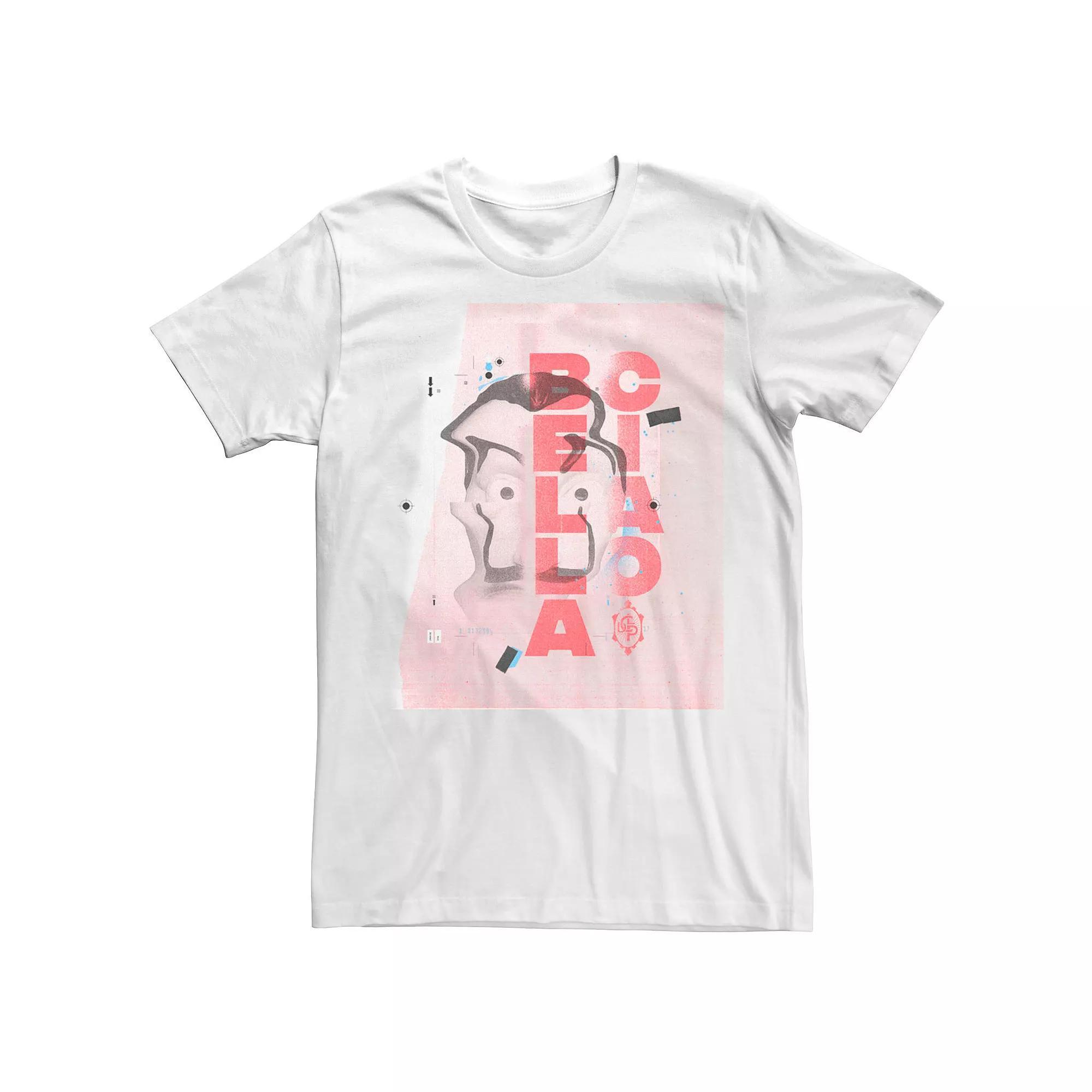 Men's Netflix La Casa De Papel Warped Mask Tee, Size: Large, White Product Image