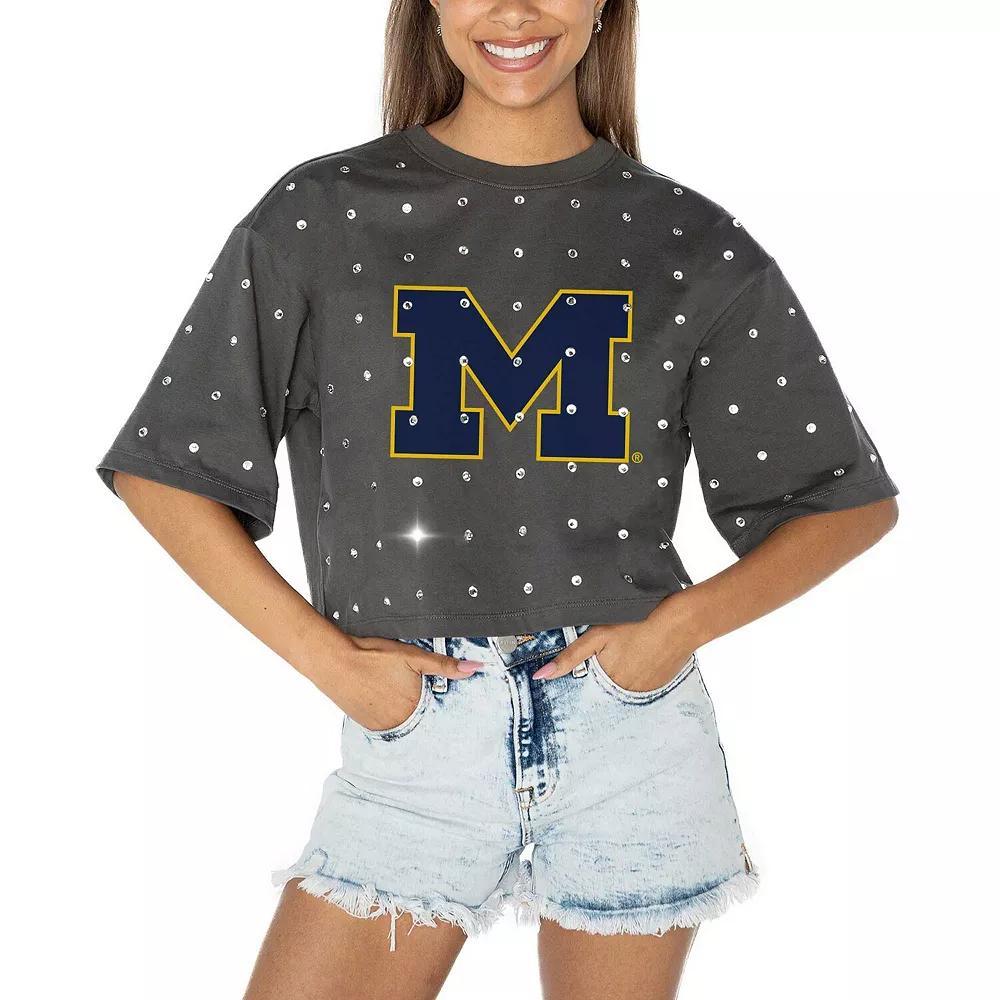 Women's Gameday Couture Gray Michigan Wolverines Go Time Rhinestone Crop T-Shirt, Size: 3XL, Grey Product Image