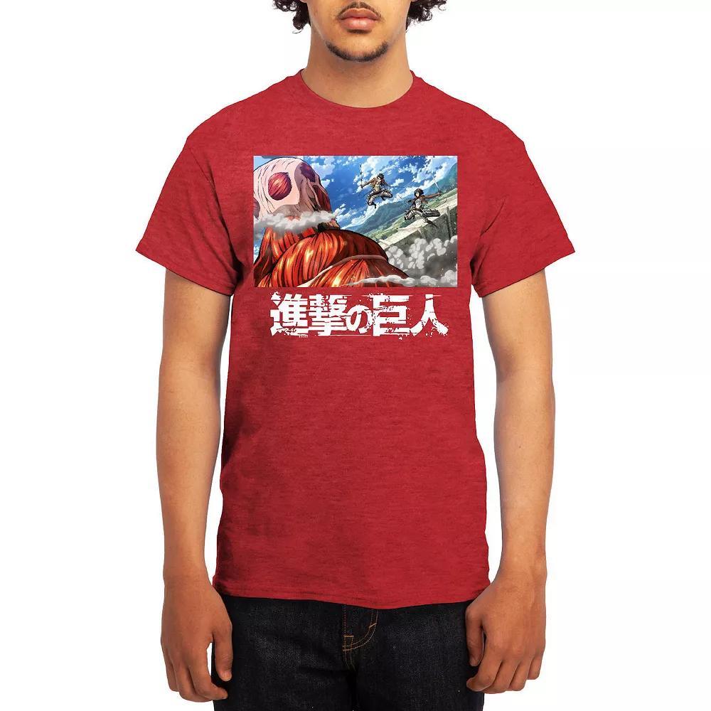 Men's Attack on Titan Action Fight Titan Clouds Tee, Boy's, Size: Large, Grey Red Product Image