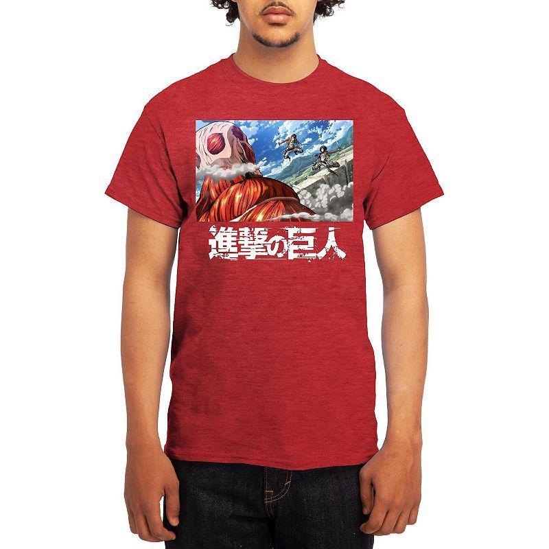 Men's Attack on Titan Action Fight Titan Clouds Tee, Boy's, Size: Large, Grey Red Product Image