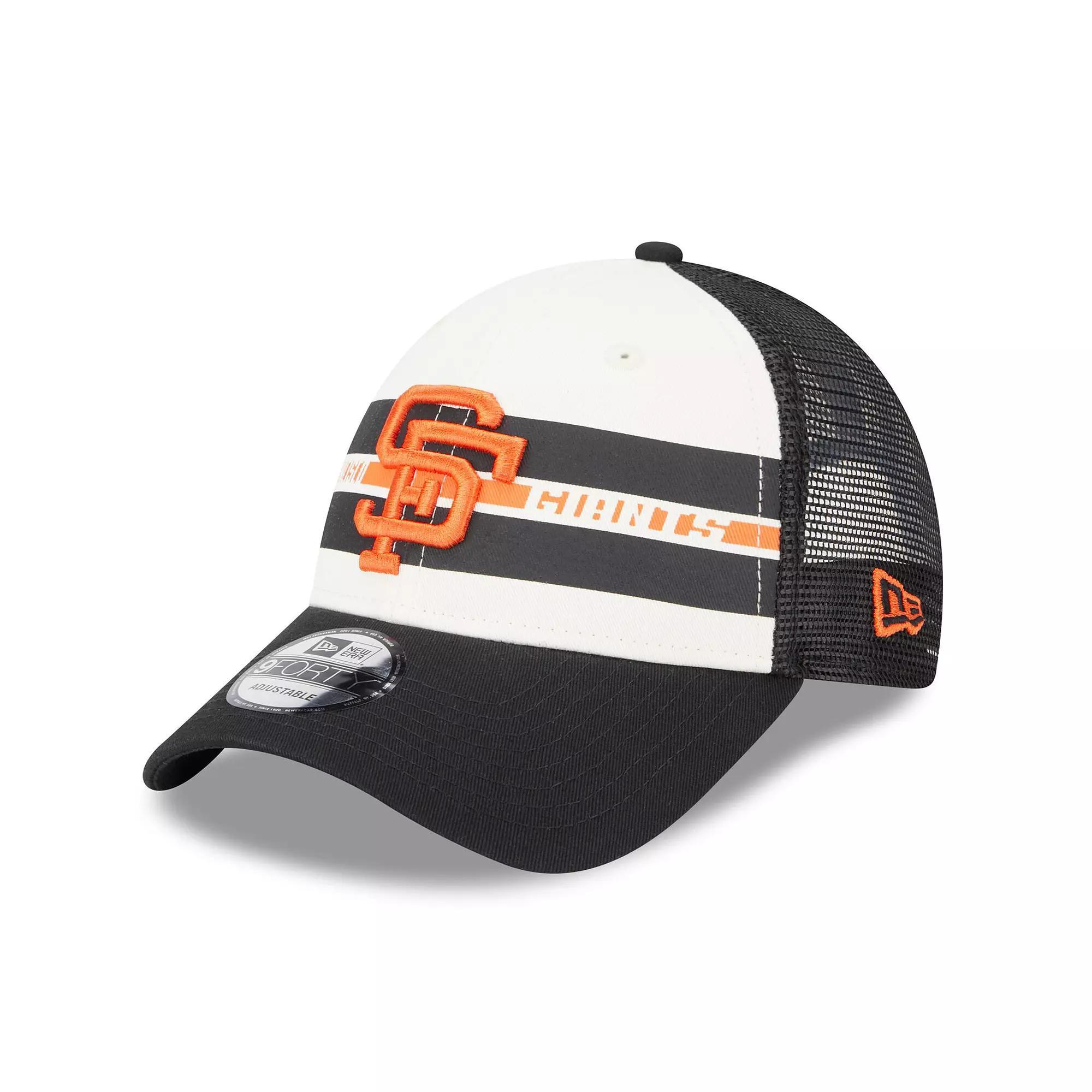 Mens New Era /Black San Francisco Giants Team Stripe Trucker 9FORTY Snapback Hat Product Image