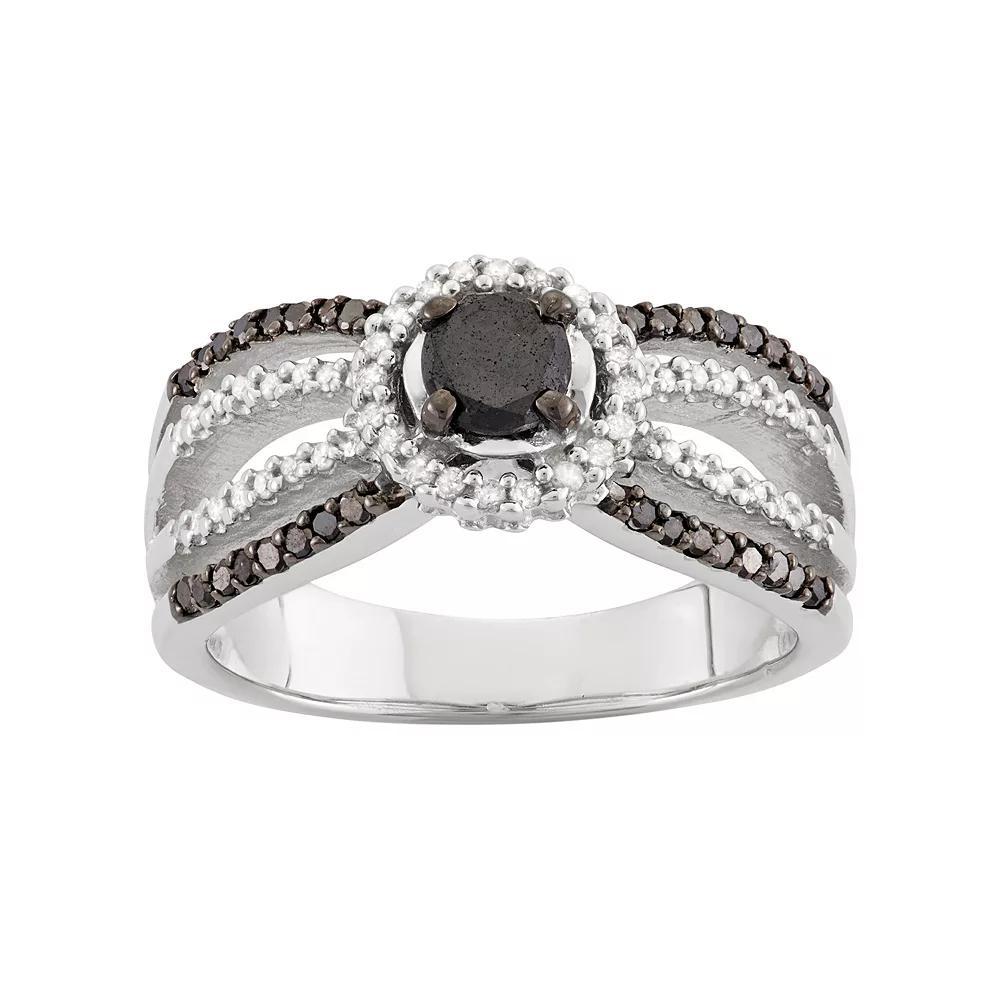 Jewelexcess 1 Carat T.W. Black & White Diamond Sterling Silver Multirow Halo Ring, Women's, Size: 8 Product Image