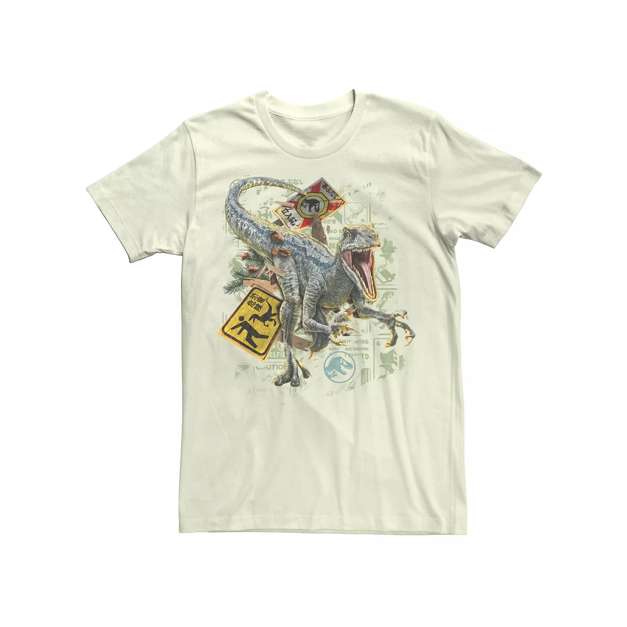 Men's Jurassic World Dominion Velociraptor Warning Tee, Size: Medium, Natural Product Image