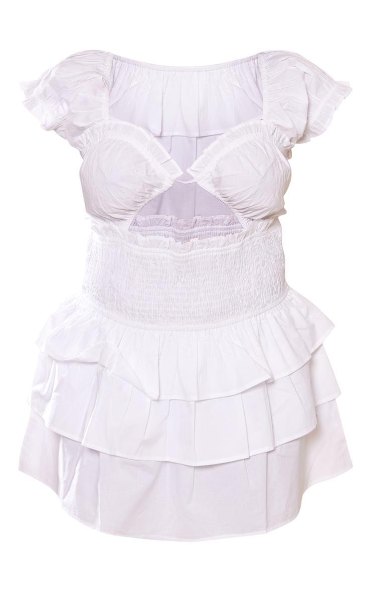 Plus White Shirred Waist Cut Out Shift Dress Product Image