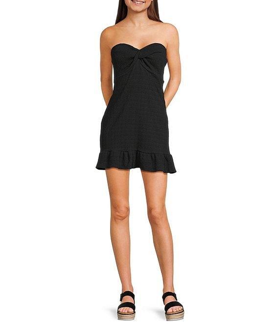 Originality Strapless Twist Bodice Ruffle Hem Mini Dress Product Image
