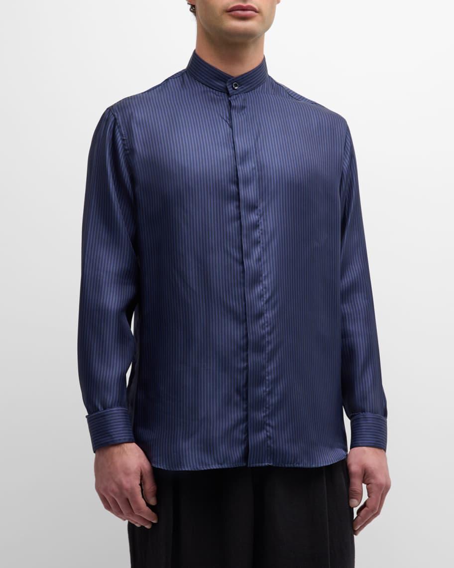 Mens Micro-Striped Silk Formal Shirt Product Image