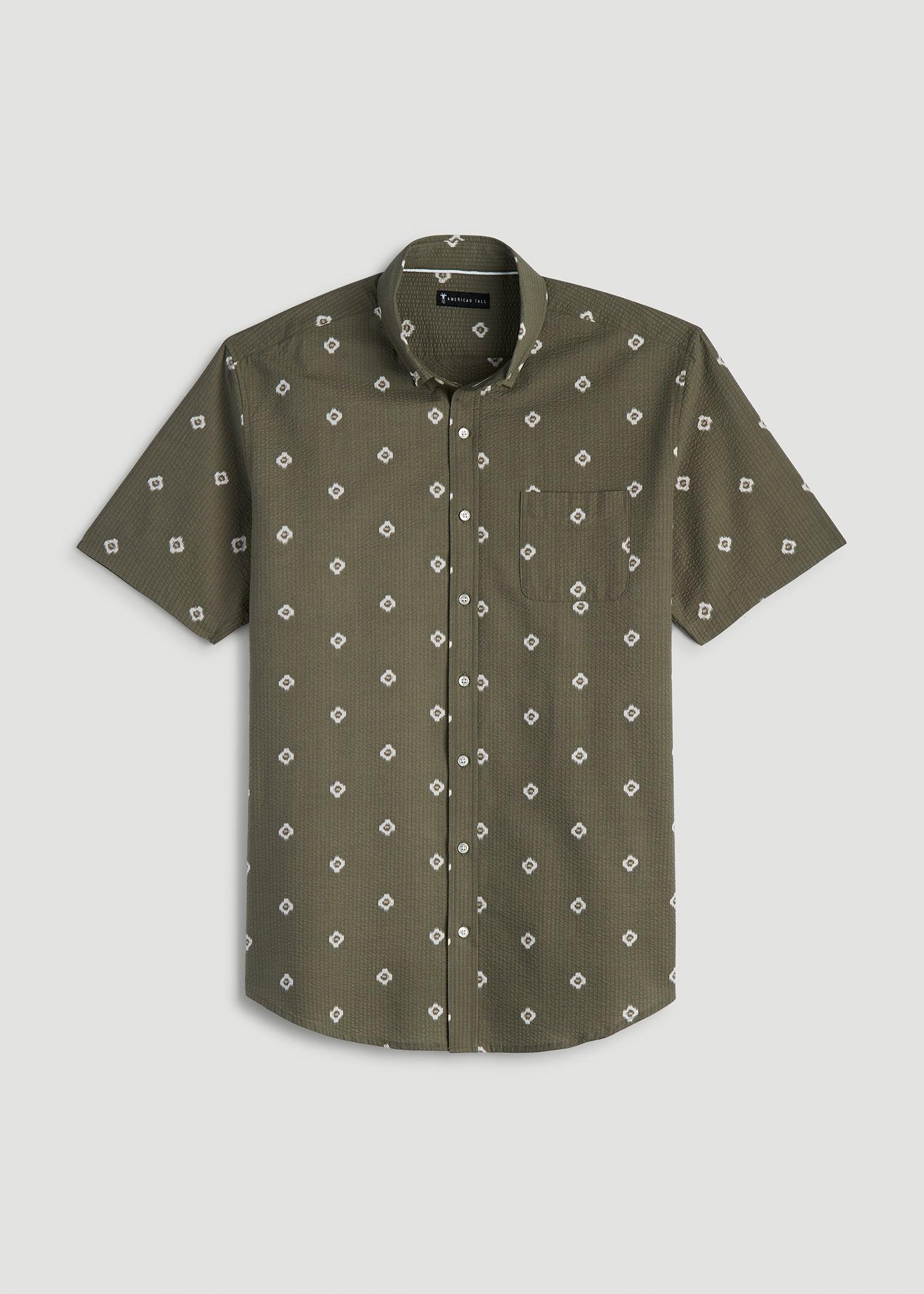 Seersucker Tall Men's Short Sleeve Shirt in Olive and Beige Floral Male Product Image
