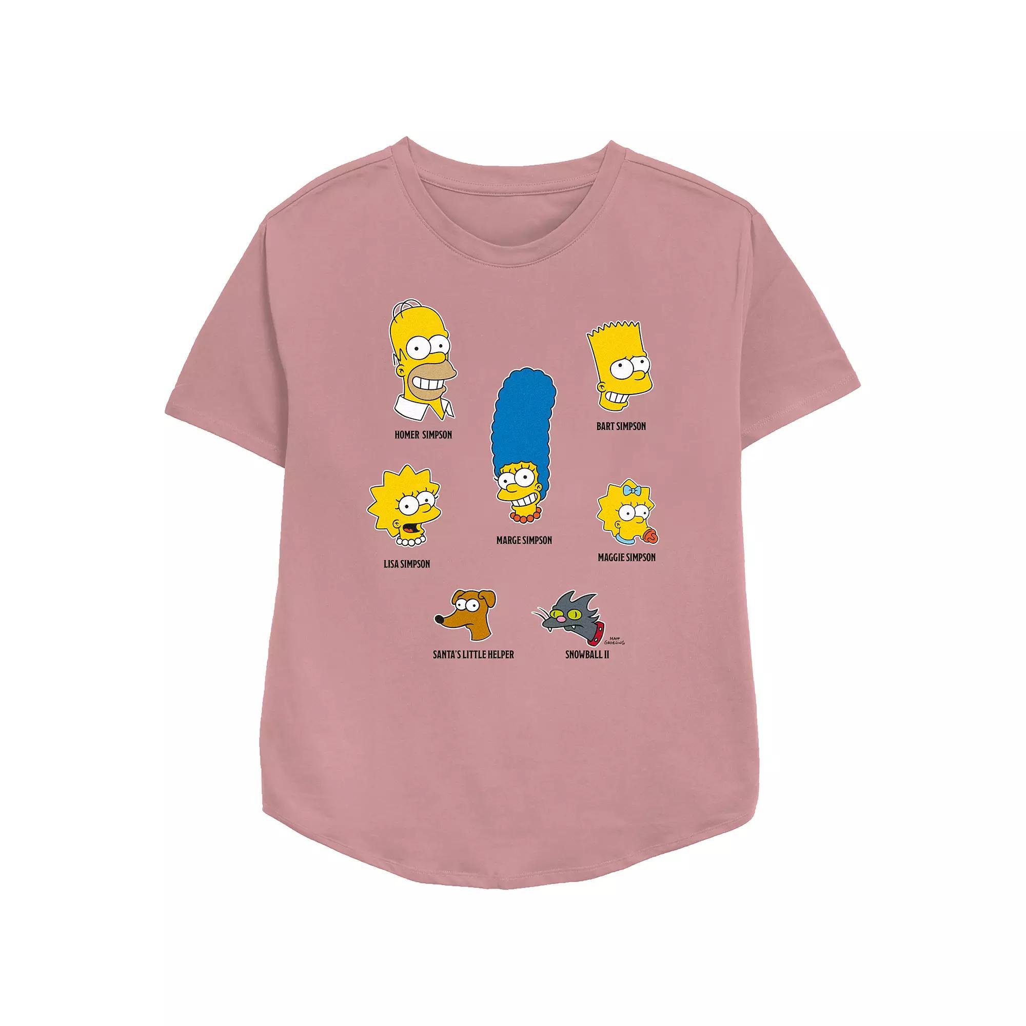 Women's The Simpsons Family Members Relaxed Fit Graphic Tee, Girl's, Size: Medium, Pink Product Image