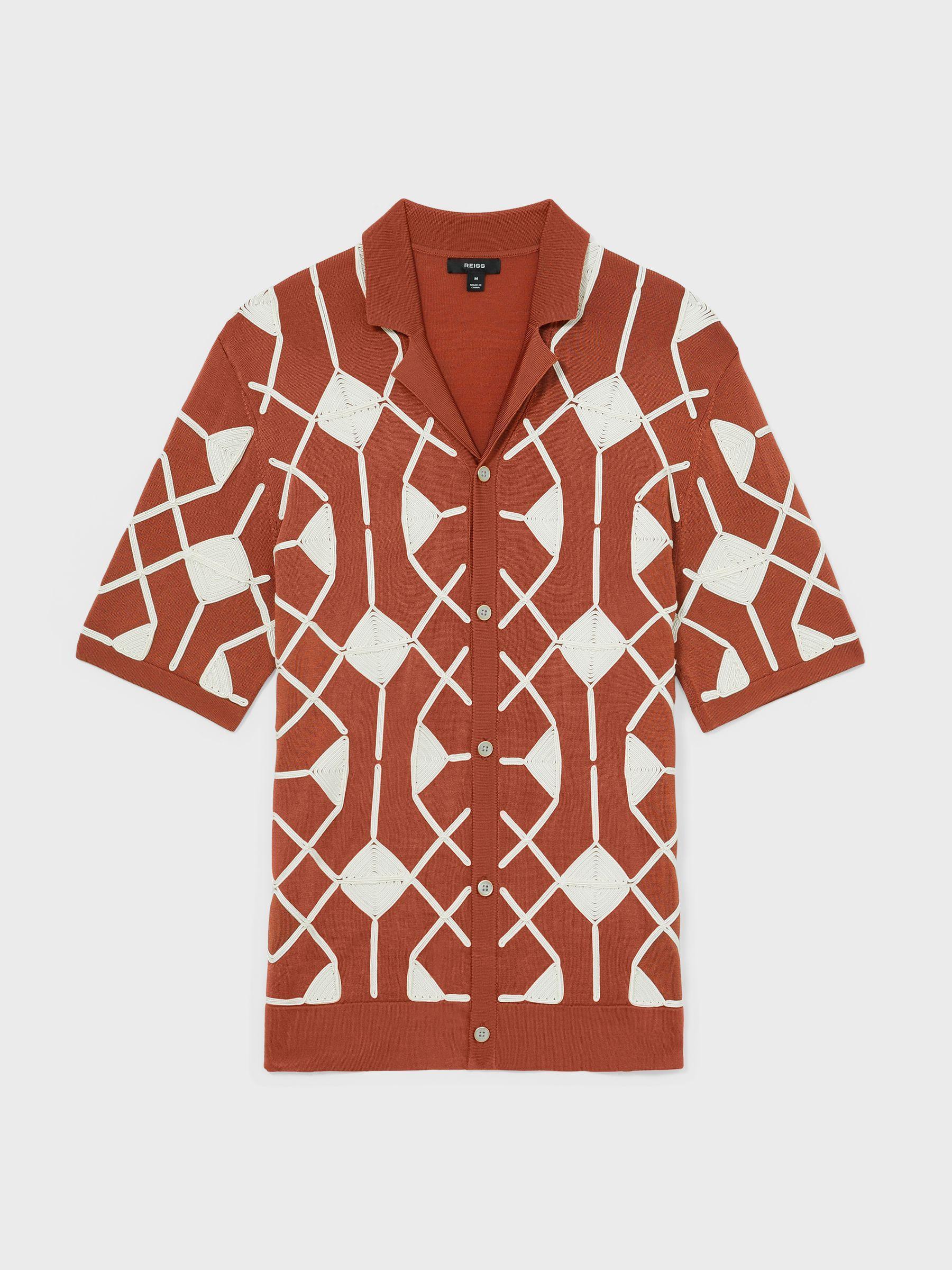 Geometric Embroidery Knit Shirt in Paprika Red Product Image