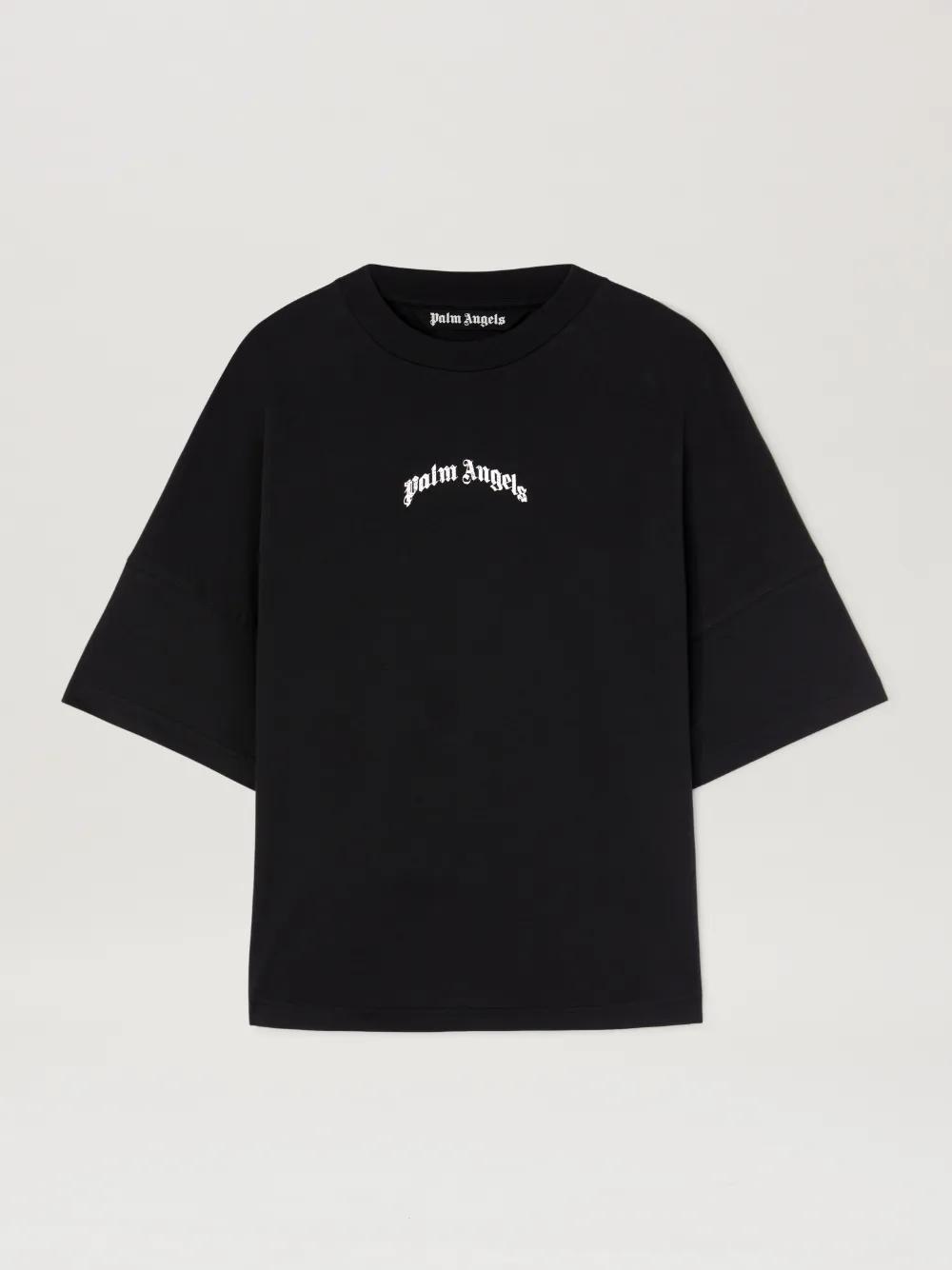 Curved Logo Oversize T-shirt in  1003 black - off white  - Palm Angels® Official  Product Image